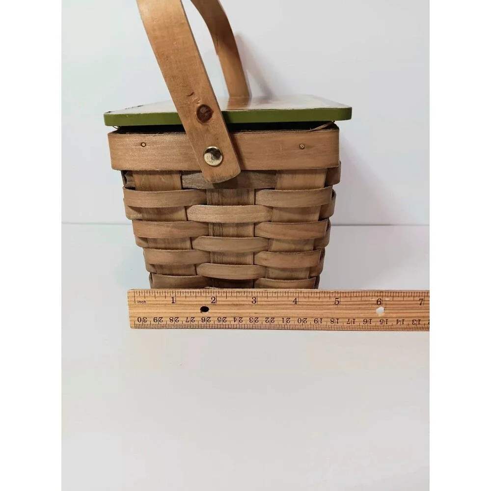 Basket /w Handle Wicker AUTUMN BLESSINGS Brown Green Lid Country Farmhouse Decor